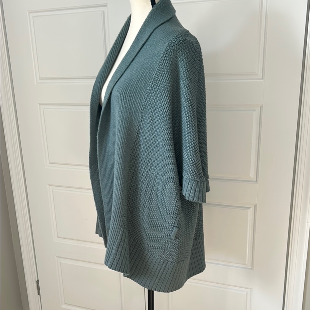 Attention Teal Waterfall Open Poncho Style Shrug Sweater - Picture 2 of 7